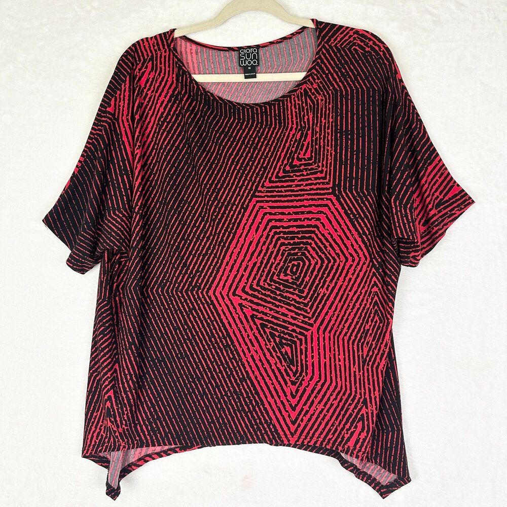 Clara Sunwoo Top Size Medium Geometric Sharkbite Artsy Travel Lagenlook